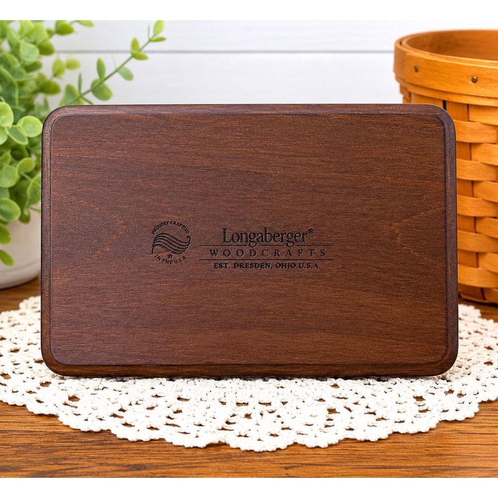 Longaberger WoodCrafts Rectangle Lid Dark Stain Wood Basket Lid Cover Organizer